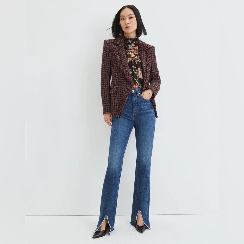 Veronica Beard Taja Dickey Jacket Size 4 Cognac Brown Tweed Houndstooth Blazer - Picture 16 of 16